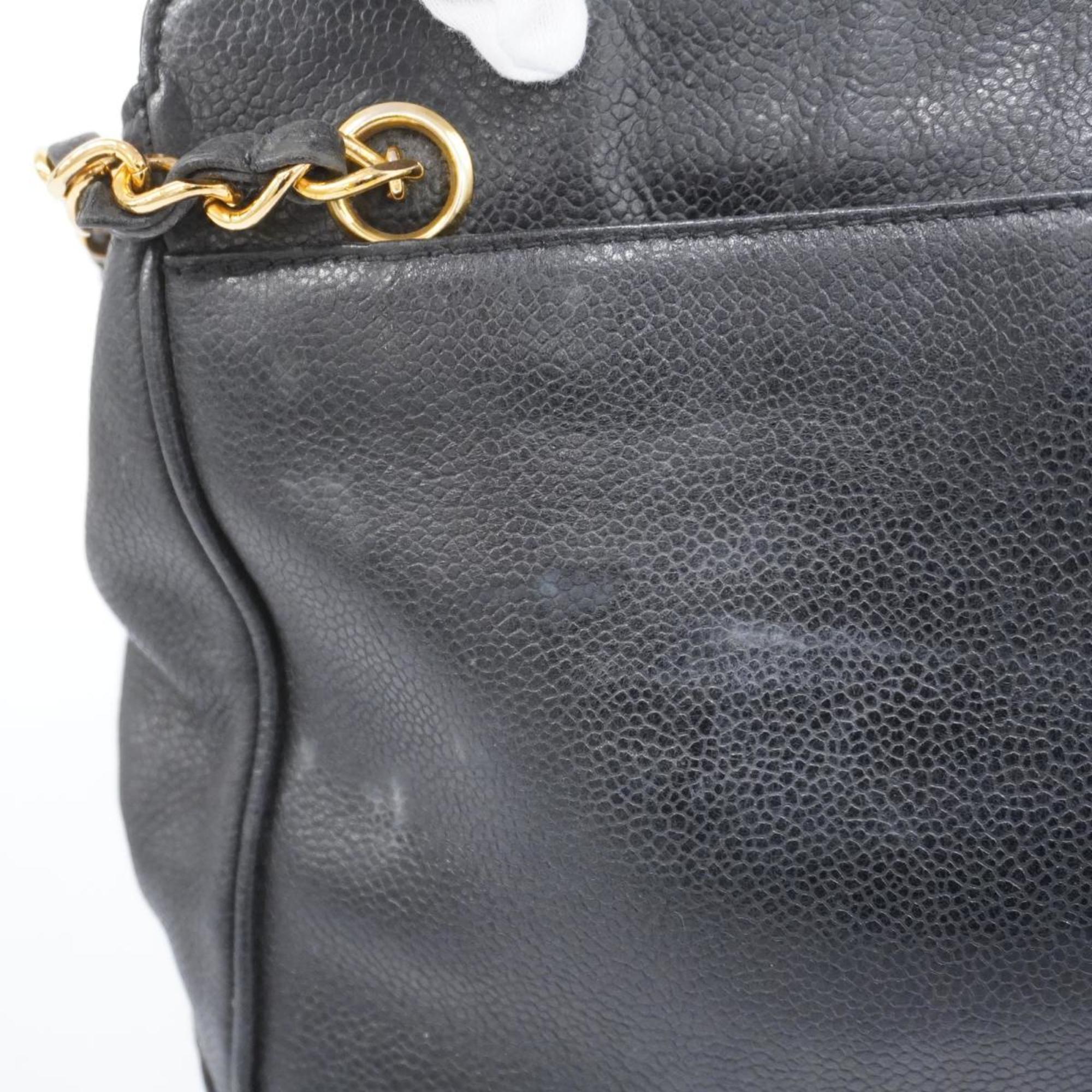 Chanel Shoulder Bag Chain Caviar Skin Black Women's