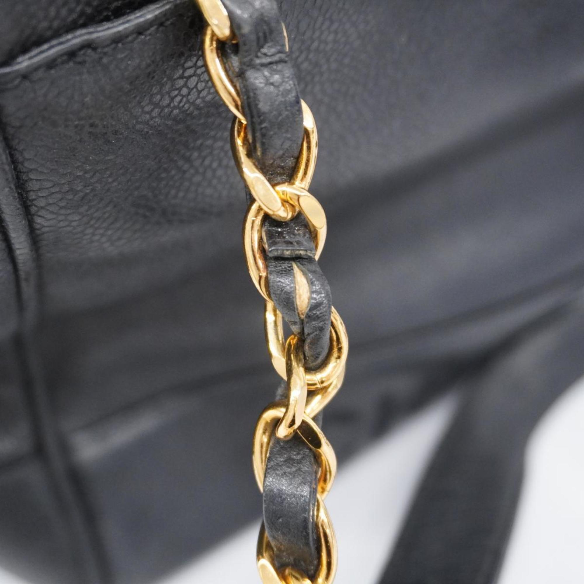 Chanel Shoulder Bag Chain Caviar Skin Black Women's