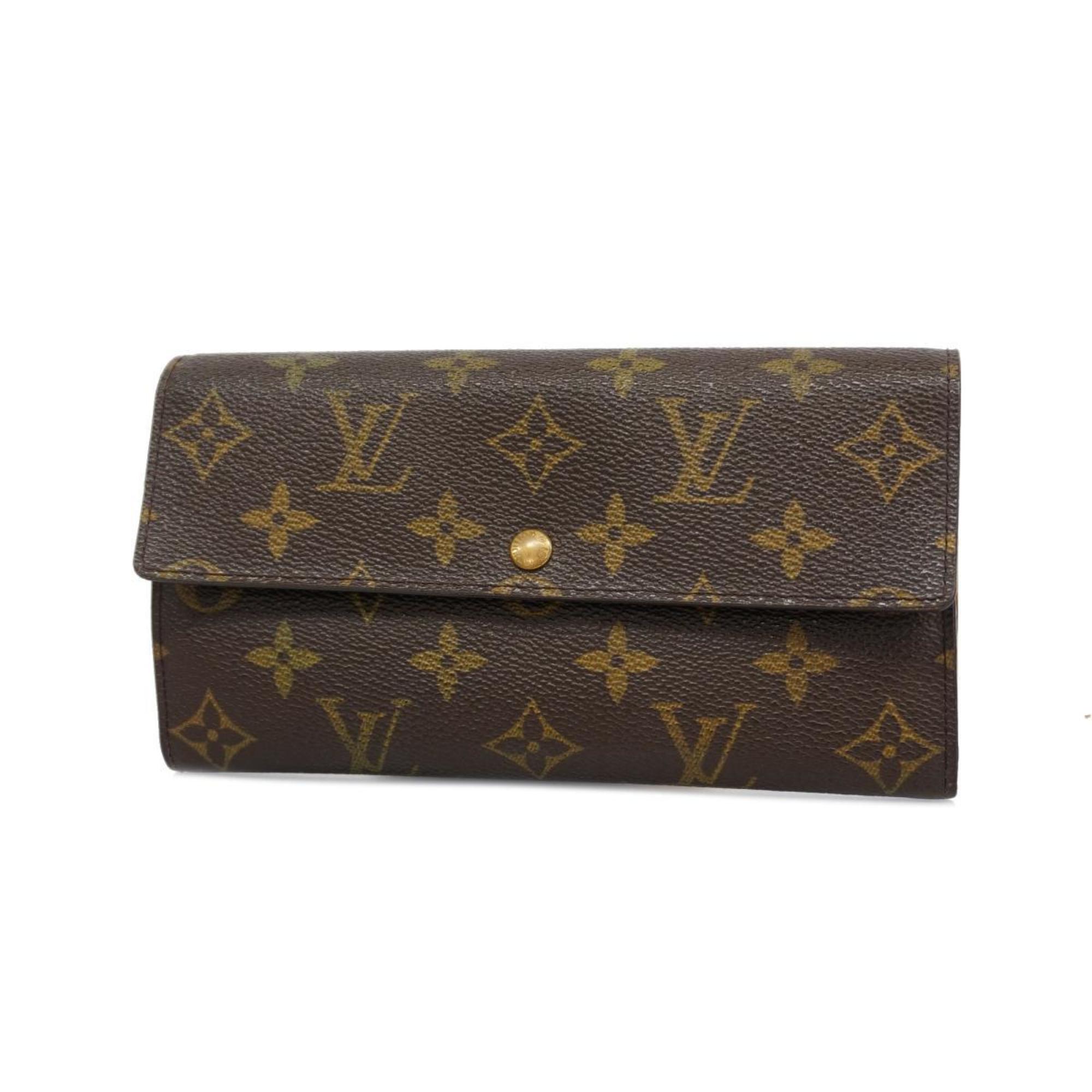 Louis Vuitton Long Wallet Monogram Pochette Porto Monnaie Credit M61725 Brown Ladies