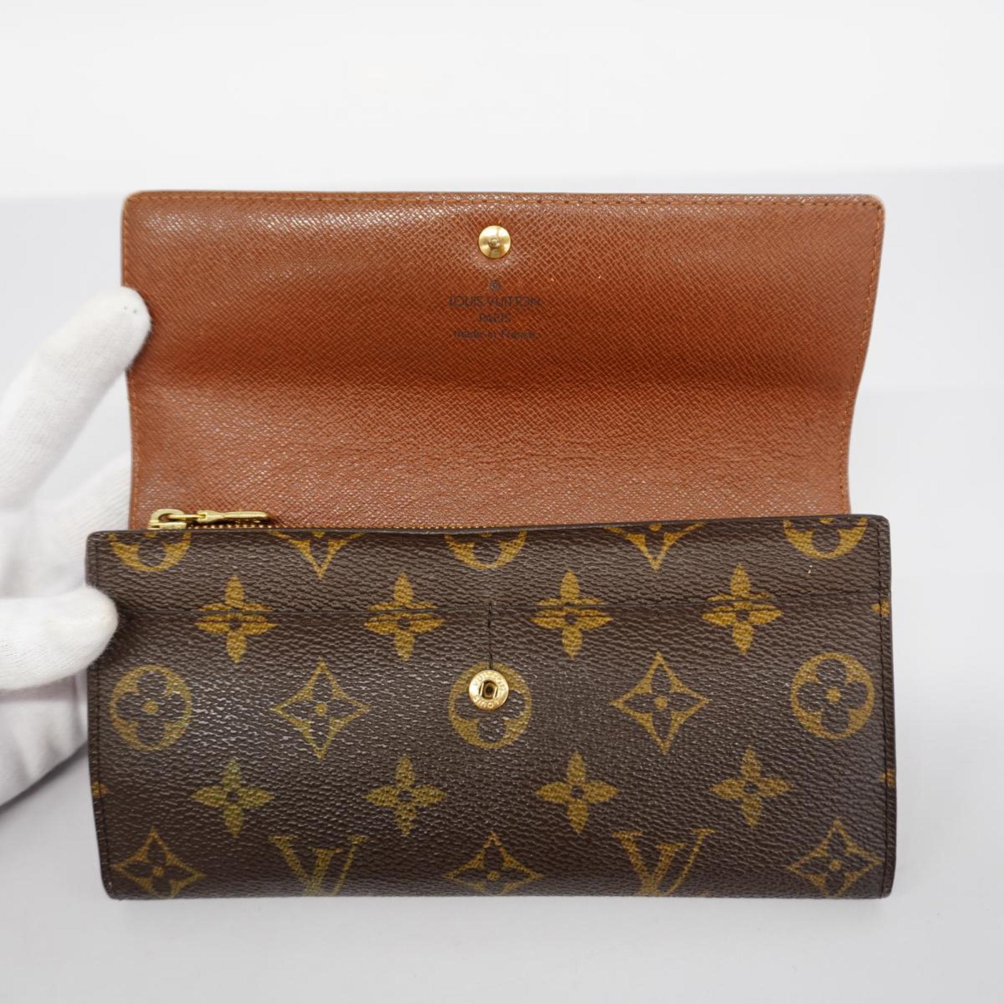 Louis Vuitton Long Wallet Monogram Pochette Porto Monnaie Credit M61725 Brown Ladies