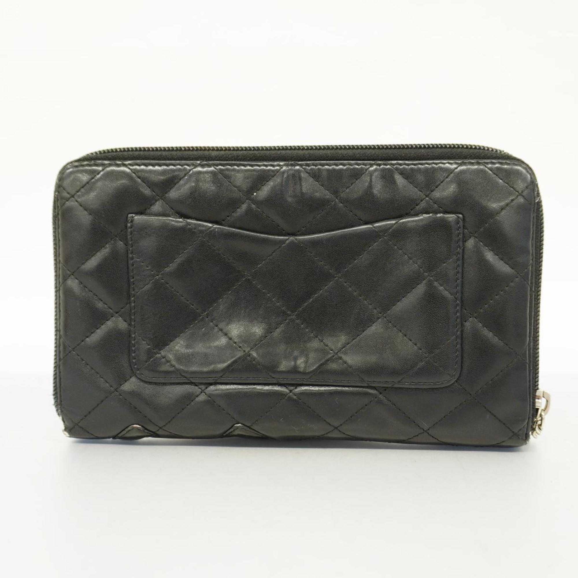 Chanel Long Wallet Cambon Lambskin Patent Leather Black Women's