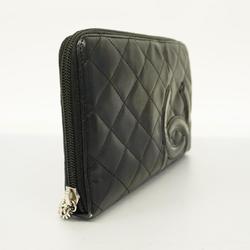 Chanel Long Wallet Cambon Lambskin Patent Leather Black Women's