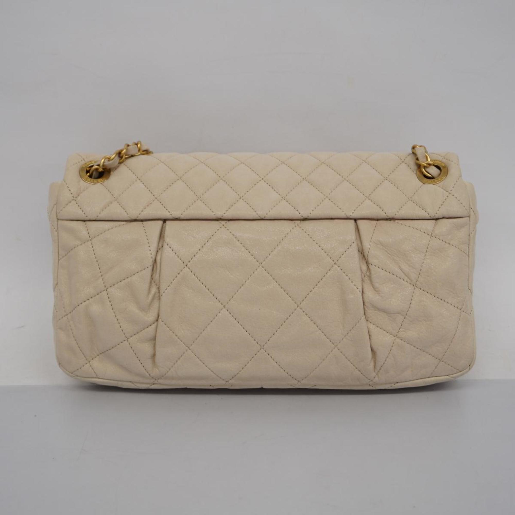 Chanel Shoulder Bag Matelasse W Chain Leather Beige Women's