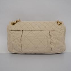 Chanel Shoulder Bag Matelasse W Chain Leather Beige Women's