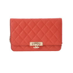 CHANEL Chanel Matelasse Coco Rock Chain Wallet Orange A80766 Women's Caviar Skin Shoulder Bag