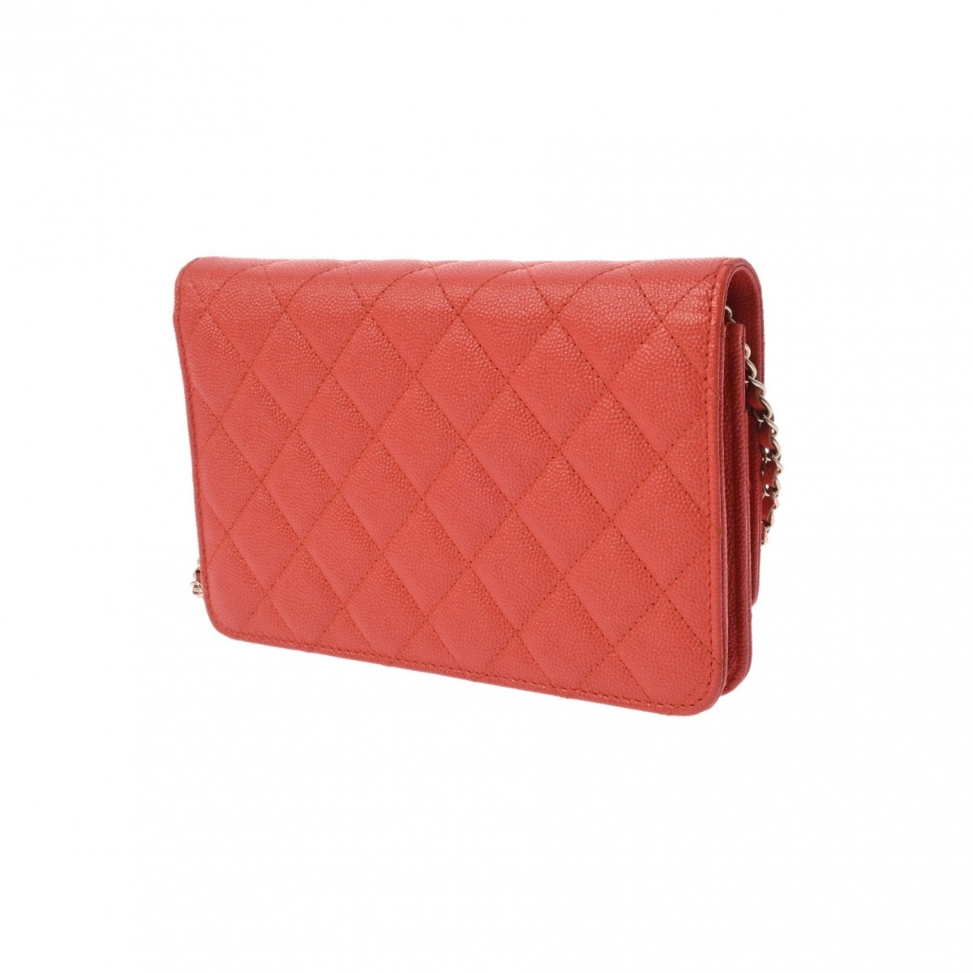 CHANEL Chanel Matelasse Coco Rock Chain Wallet Orange A80766 Women's Caviar Skin Shoulder Bag