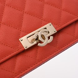 CHANEL Chanel Matelasse Coco Rock Chain Wallet Orange A80766 Women's Caviar Skin Shoulder Bag