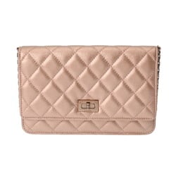 CHANEL Chanel Matelasse 2.55 Chain Wallet 19cm Metallic Pink Rose - Women's Lambskin Shoulder Bag
