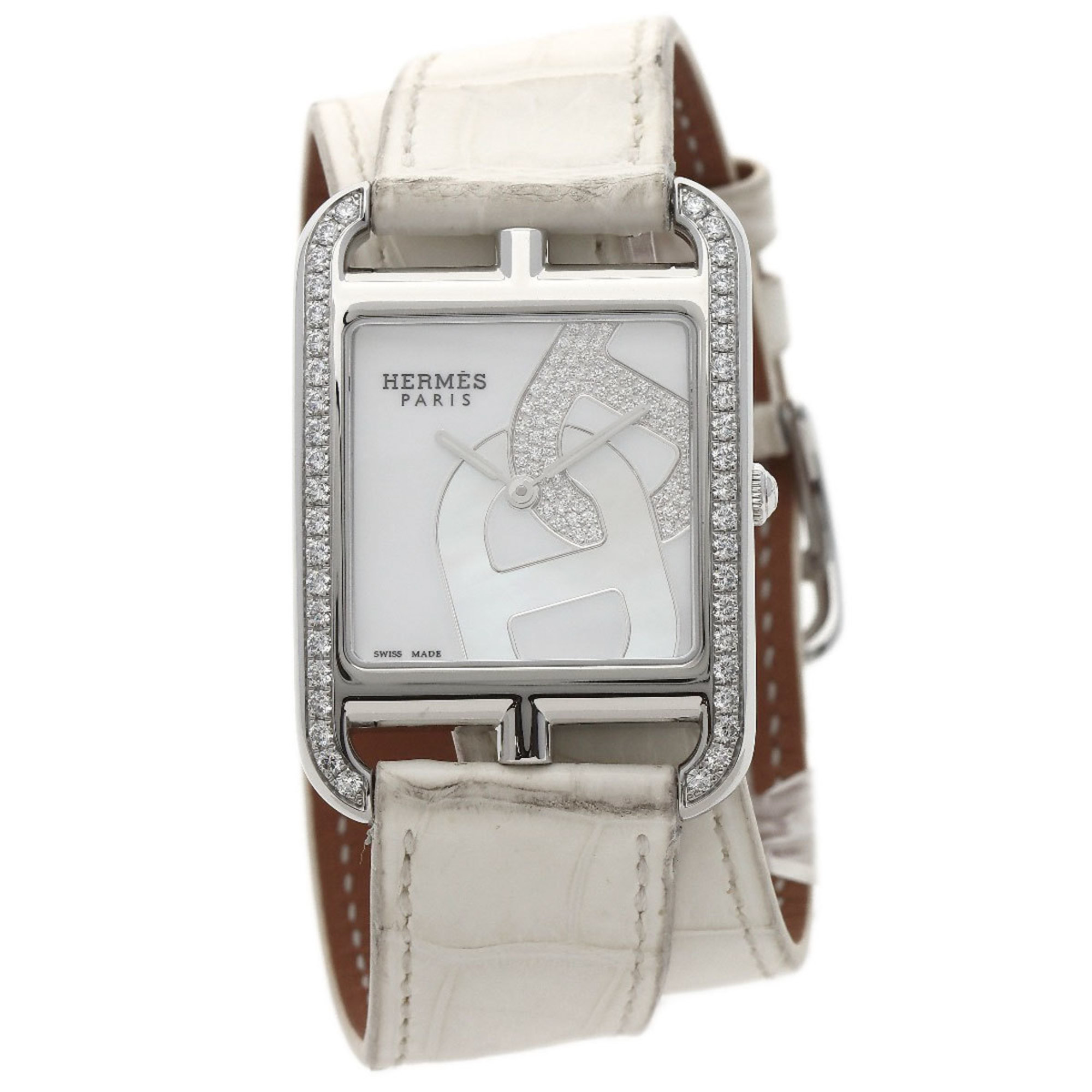 Hermes CC3.730 Cape Cod Chaine d'Ancre Watch Stainless Steel Leather Diamond Women's