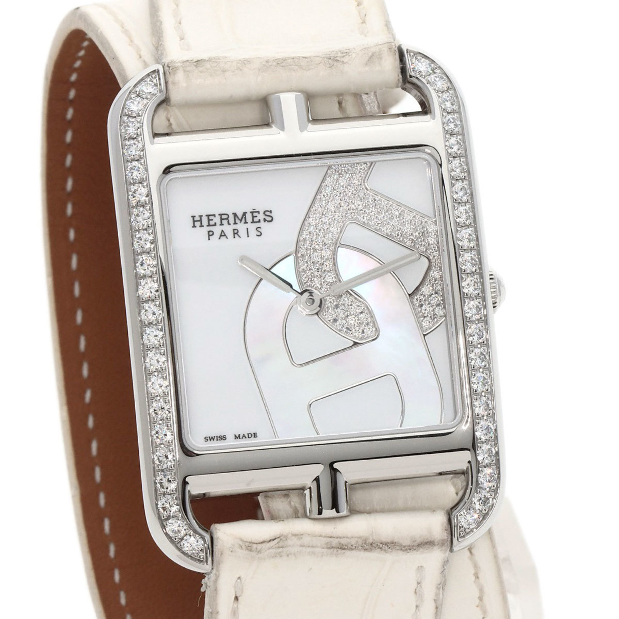 Hermes CC3.730 Cape Cod Chaine d'Ancre Watch Stainless Steel Leather Diamond Women's