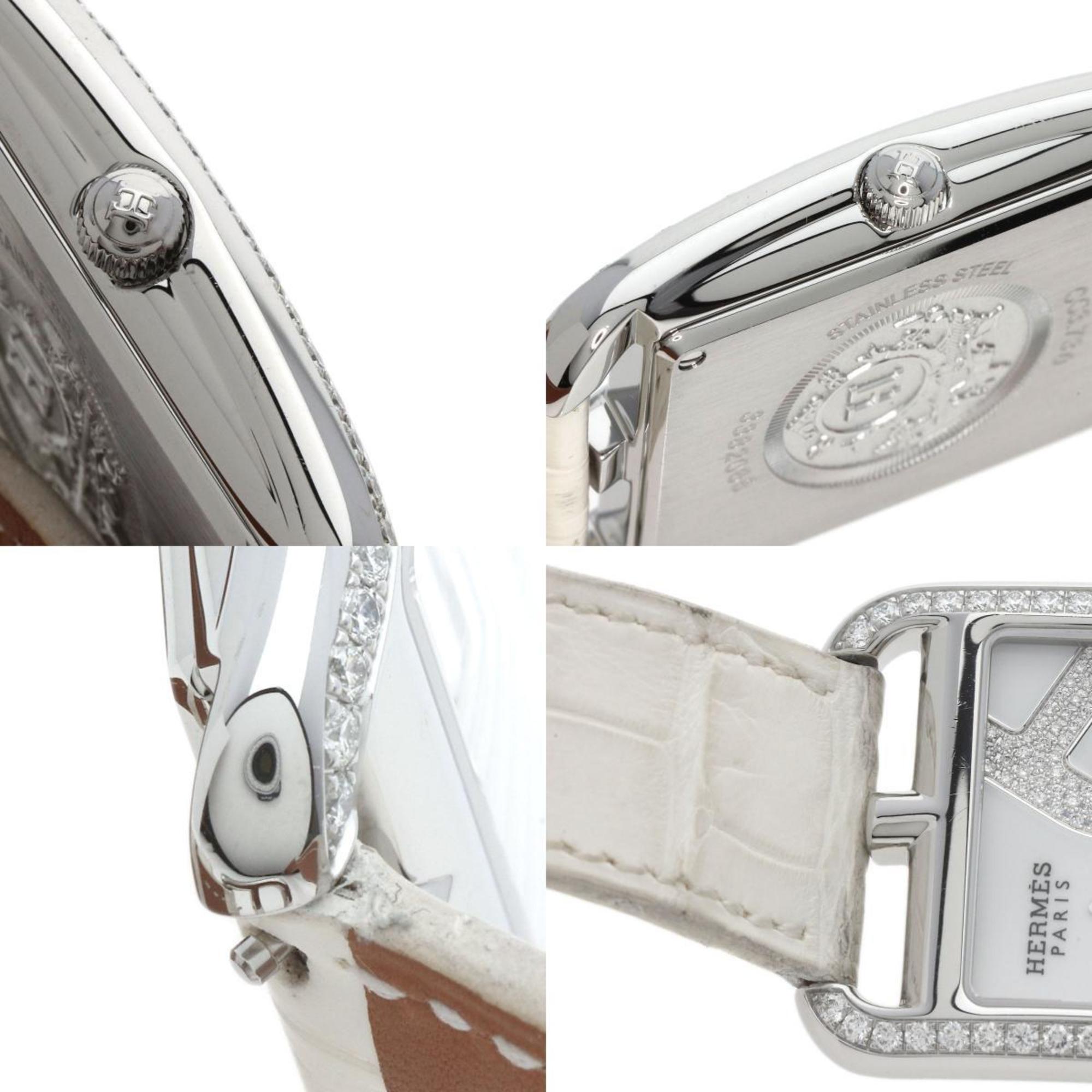 Hermes CC3.730 Cape Cod Chaine d'Ancre Watch Stainless Steel Leather Diamond Women's