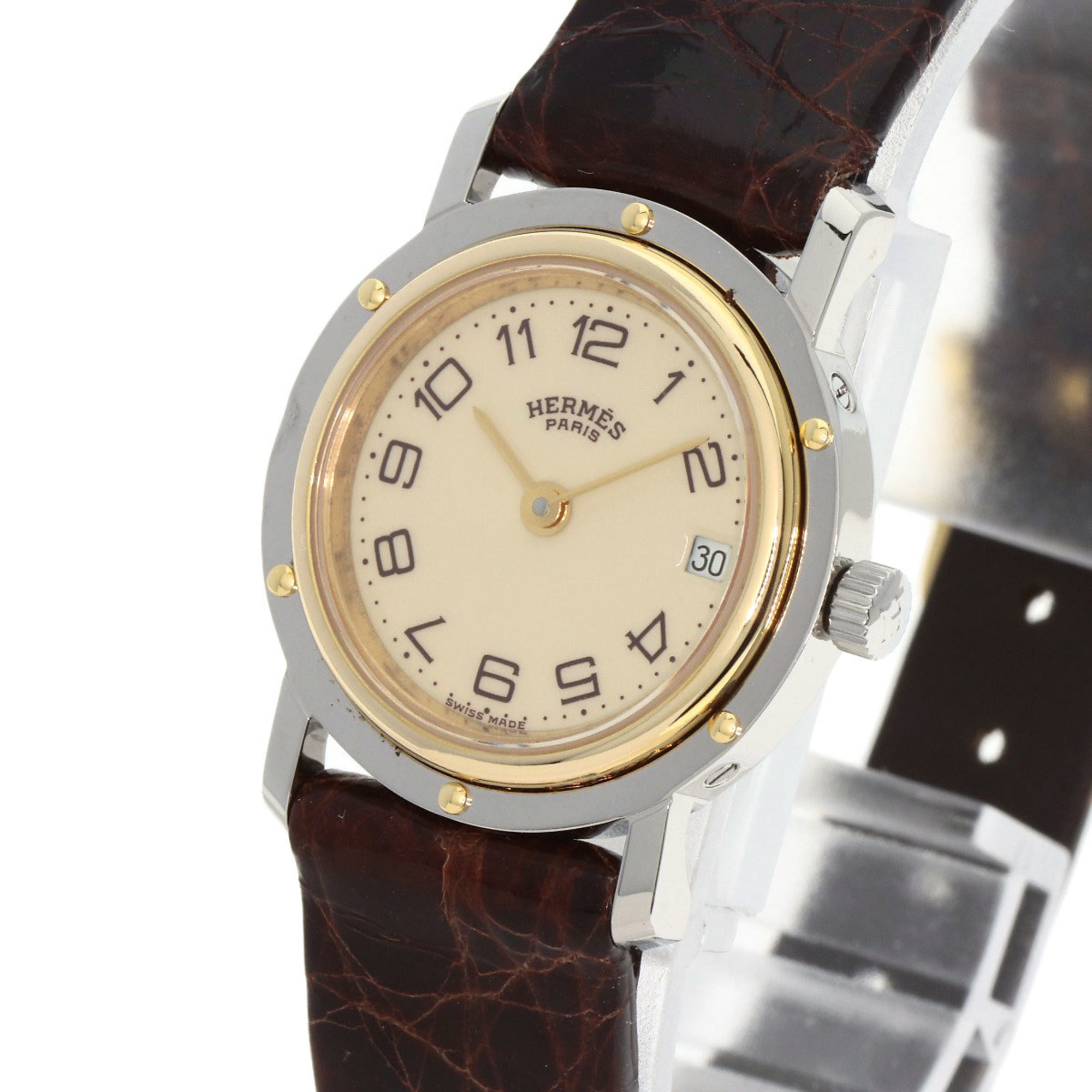 Hermes Clipper watch, stainless steel, leather, ladies