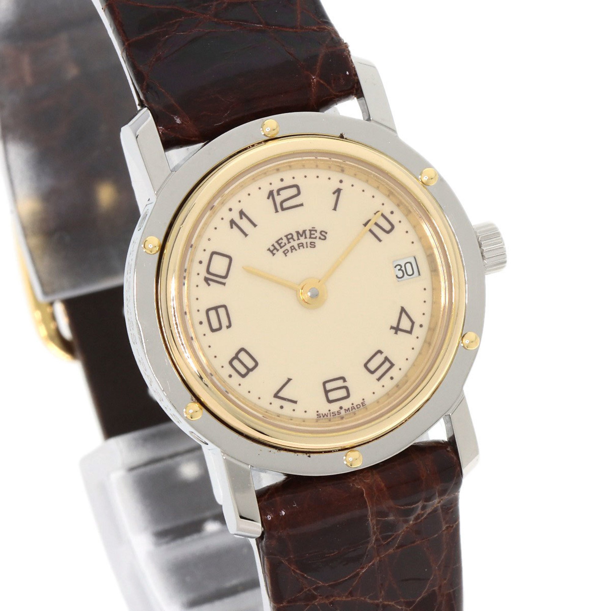 Hermes Clipper watch, stainless steel, leather, ladies