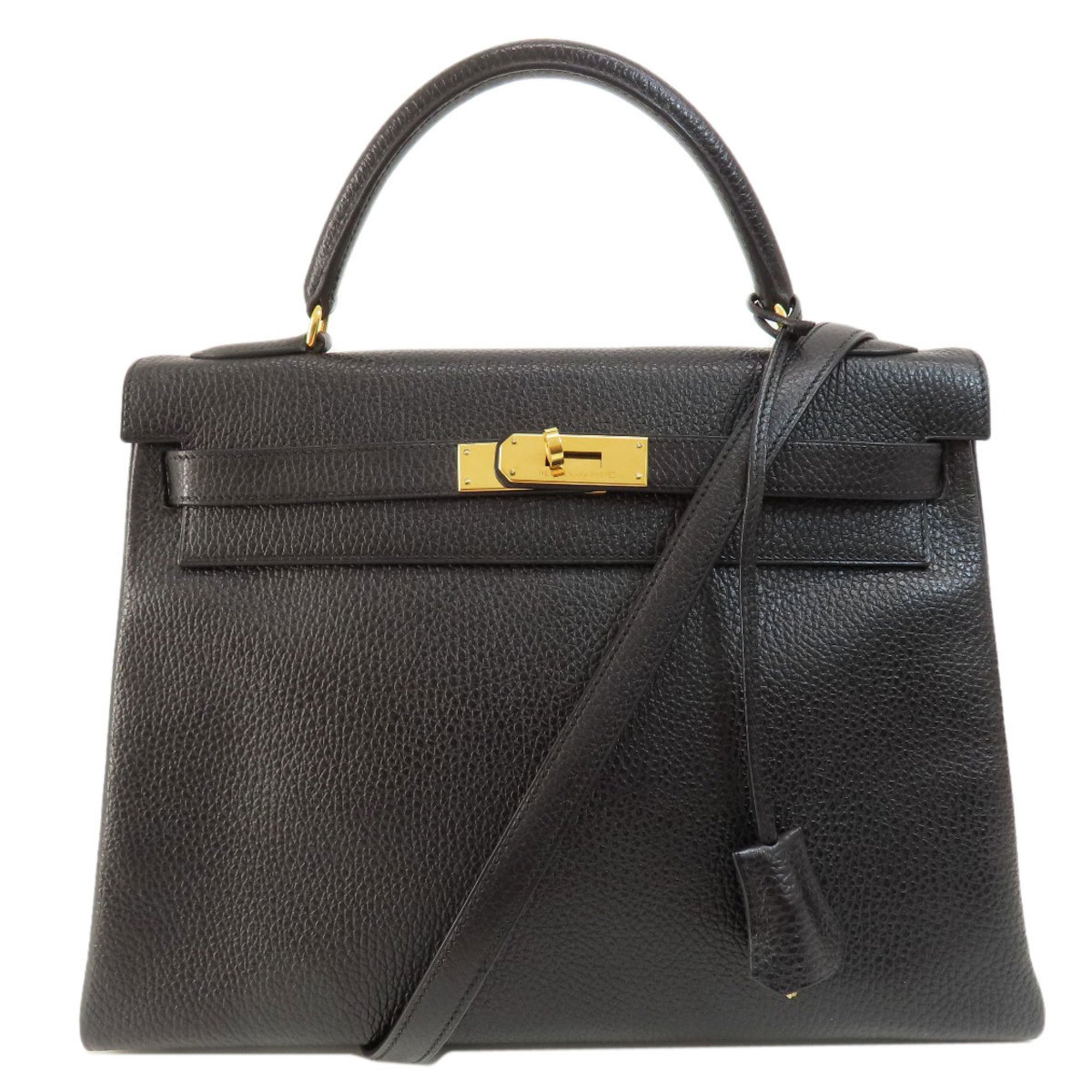 Hermes Kelly 32 Inner Stitching Black Handbag Ardennes Women's