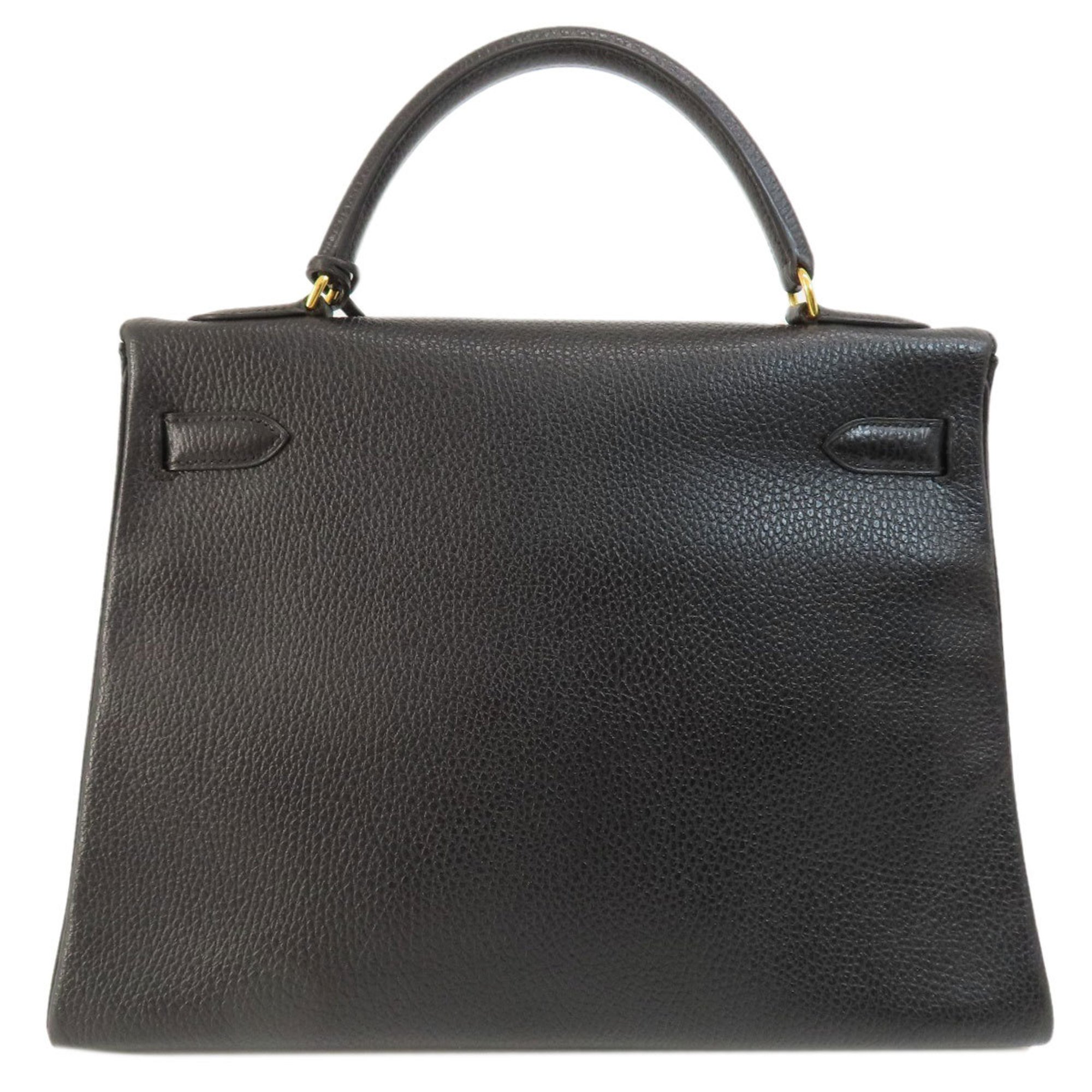 Hermes Kelly 32 Inner Stitching Black Handbag Ardennes Women's