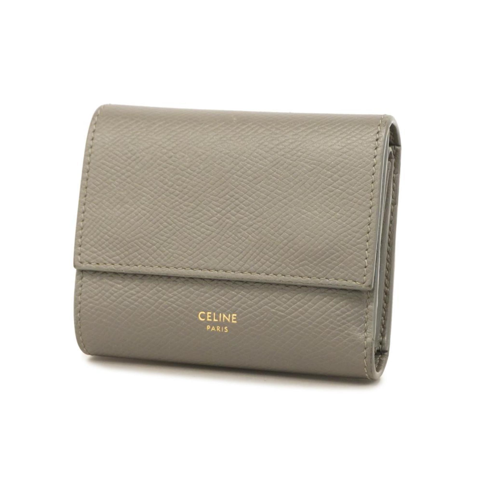 Celine Tri-fold Wallet Small Trifold Leather Grey Women's