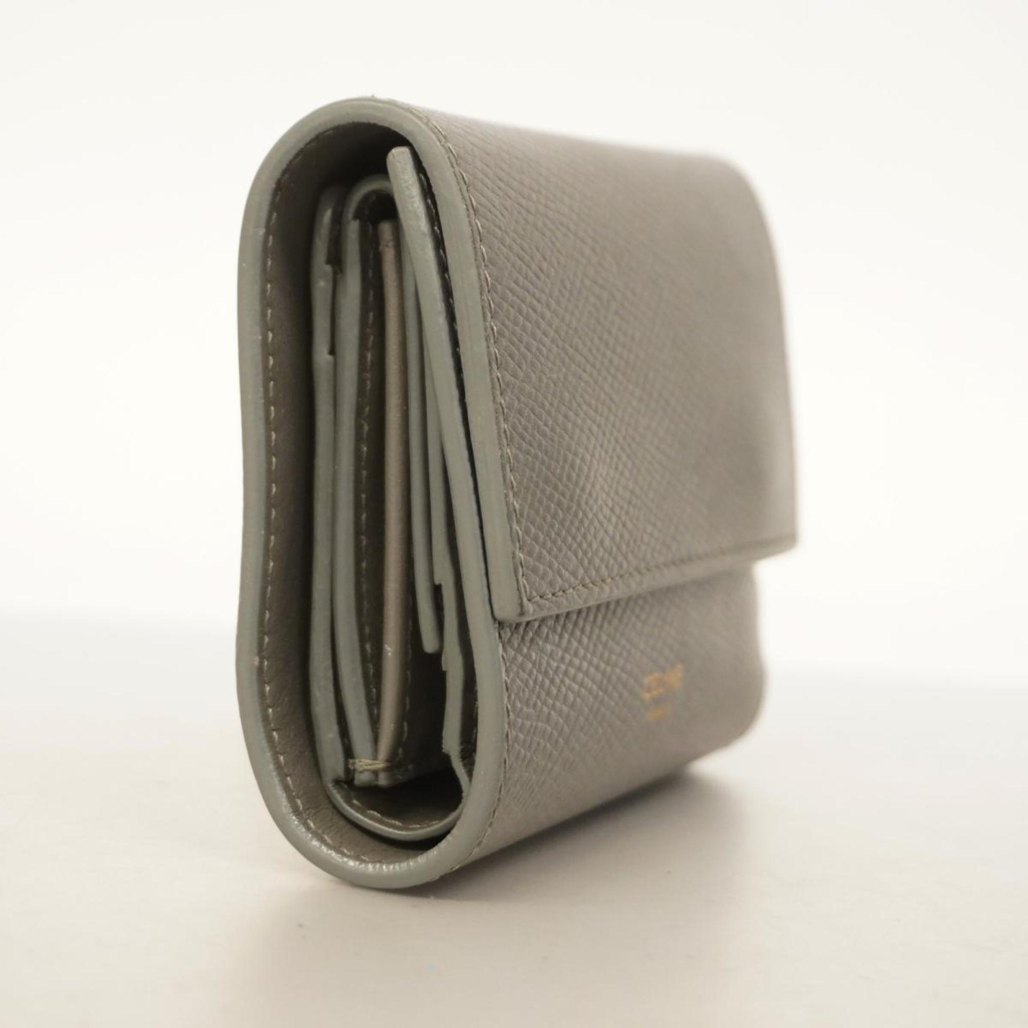 Celine Tri-fold Wallet Small Trifold Leather Grey Women's