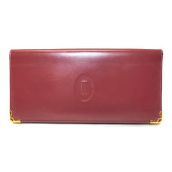 Cartier Must Line Bi-fold Long Wallet L3000466 Bordeaux Leather Metal Coin Purse Men's