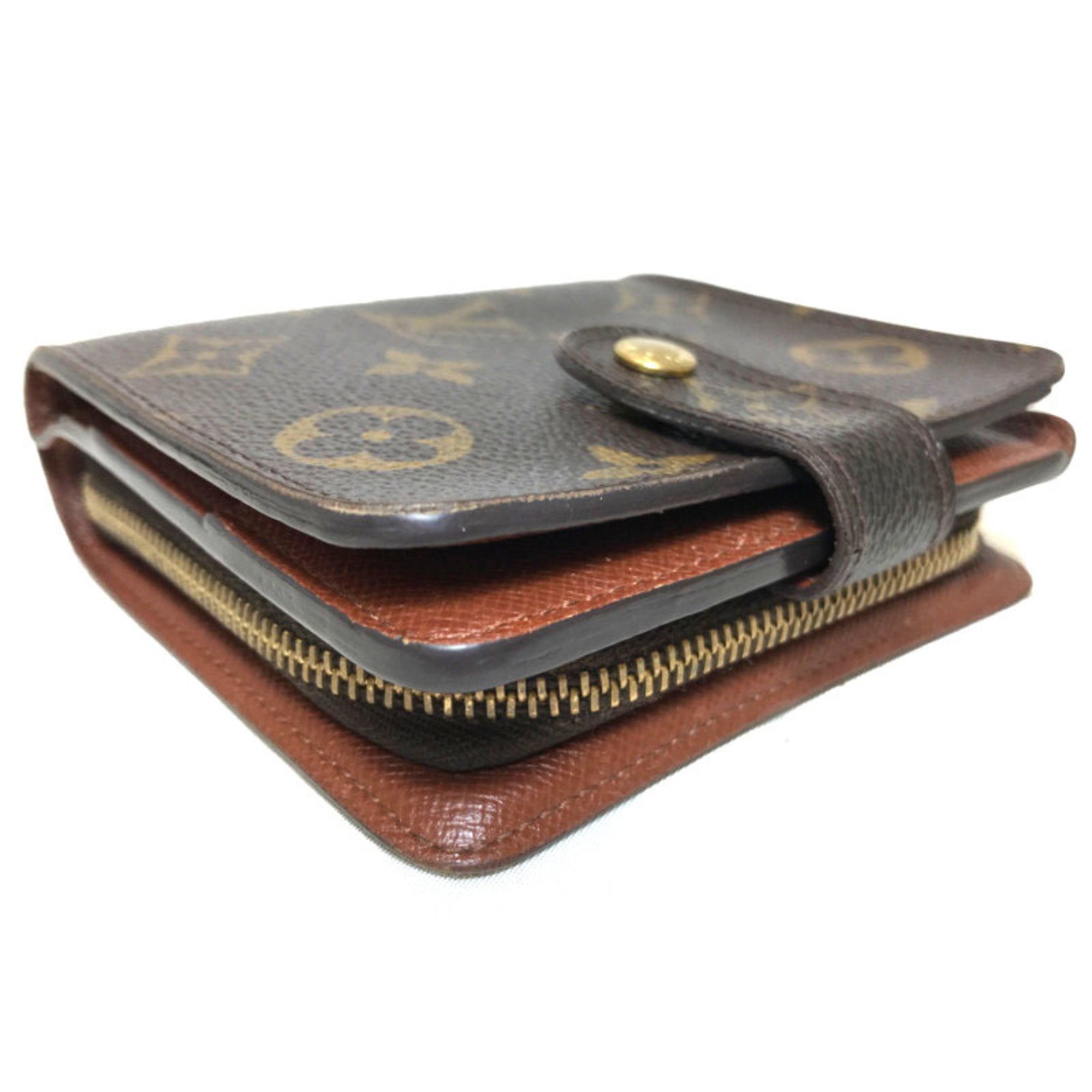 Louis Vuitton Monogram Compact Zip Bi-fold Wallet M61667 Brown Leather Men's Women's