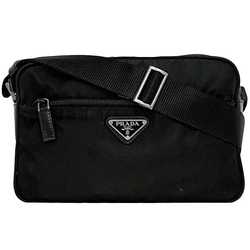 Prada Shoulder Bag Black Tessuto ec-20626 Camera Nylon Leather PRADA Triangle Unisex Compact