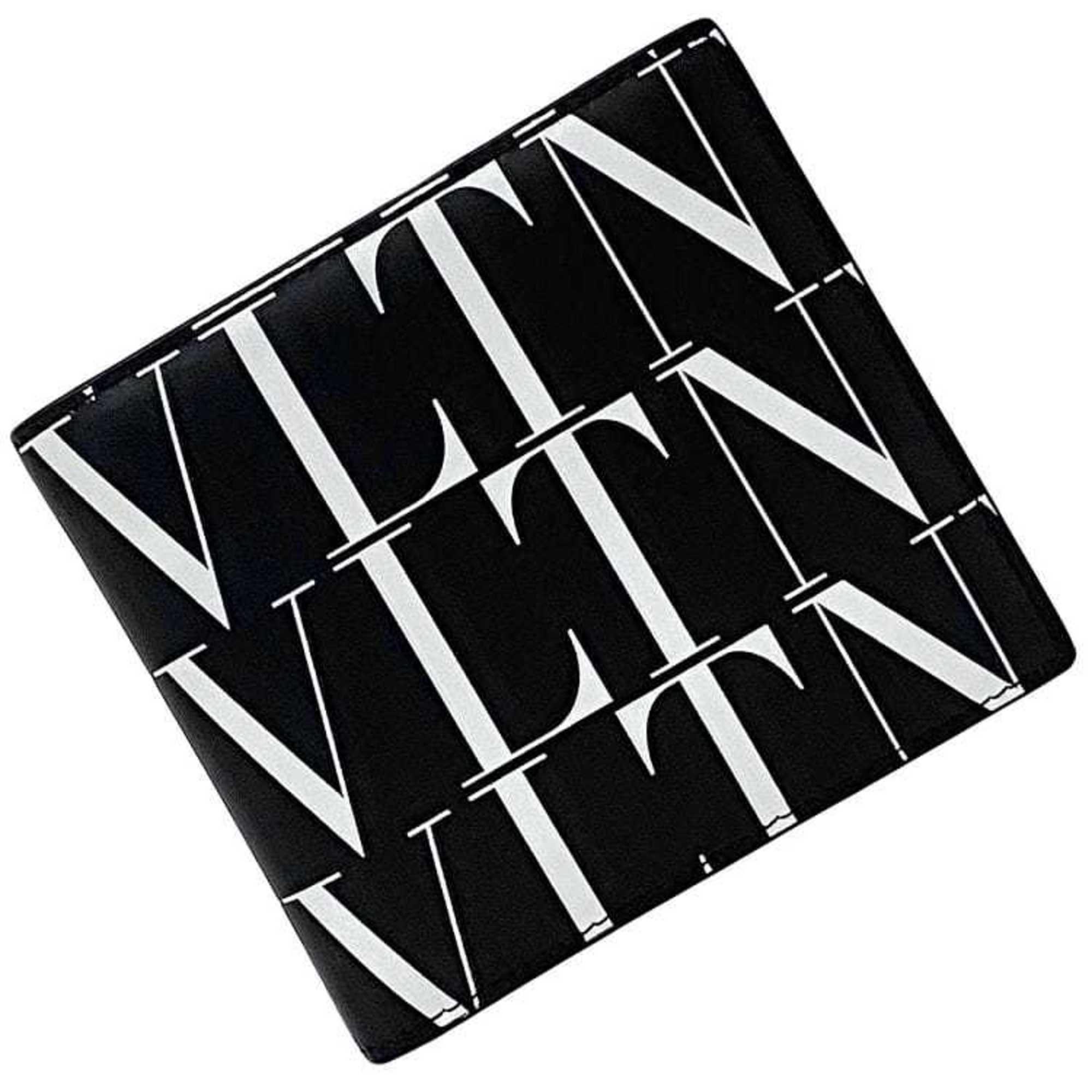 Valentino Garavani Bi-fold Wallet Black White WY2P0654 ec-20638 Billfold Leather VALENTINO GARAVANI Folding Compact Unisex