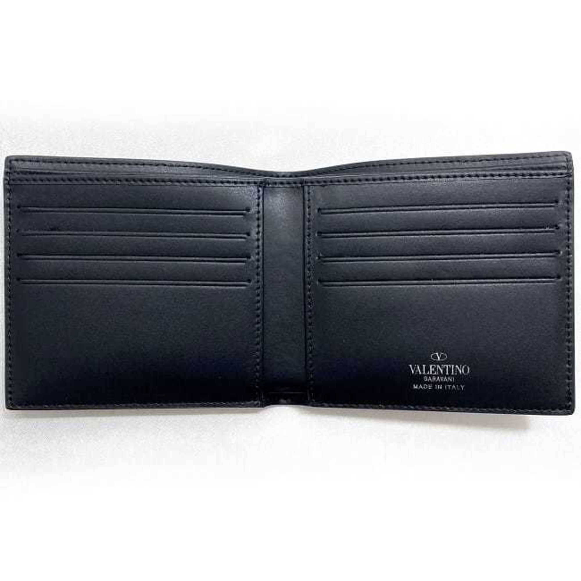 Valentino Garavani Bi-fold Wallet Black White WY2P0654 ec-20638 Billfold Leather VALENTINO GARAVANI Folding Compact Unisex