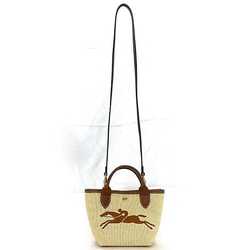 Longchamp 2-way bag beige brown 10162 f-20620 straw leather LONGCHAMP shoulder compact ladies horse