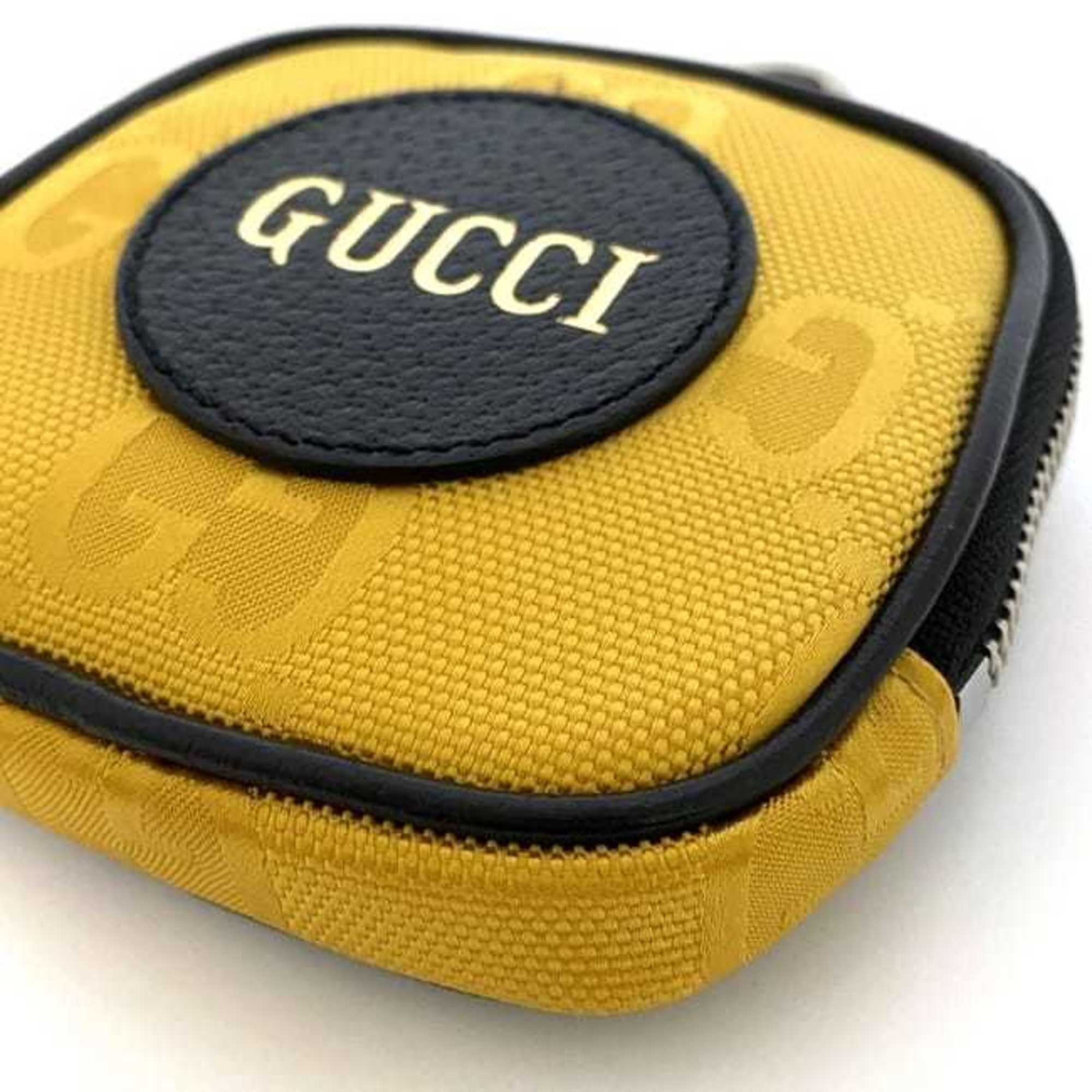 Gucci pouch yellow black off the grid 645060 ec-20650 nylon leather GUCCI GG charm coin case compact unisex men's