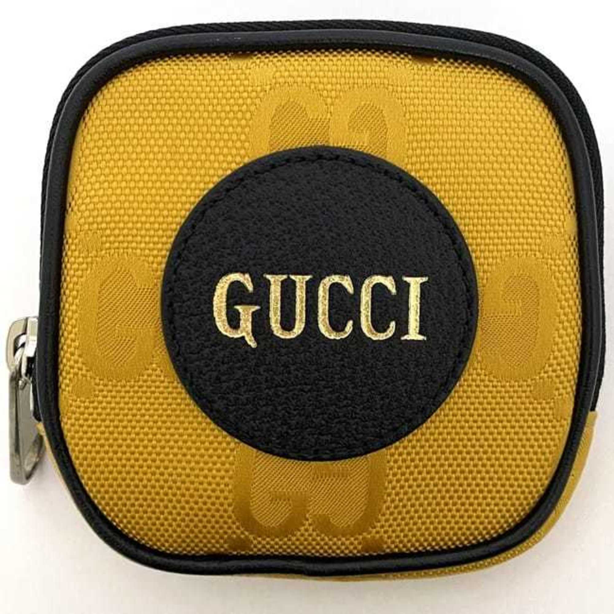 Gucci pouch yellow black off the grid 645060 ec-20650 nylon leather GUCCI GG charm coin case compact unisex men's