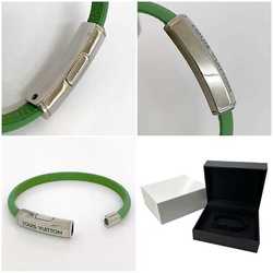 Louis Vuitton Clip It Bracelet Green Silver M8117 f-20651 Metal Leather BC3282 LOUIS VUITTON Women's