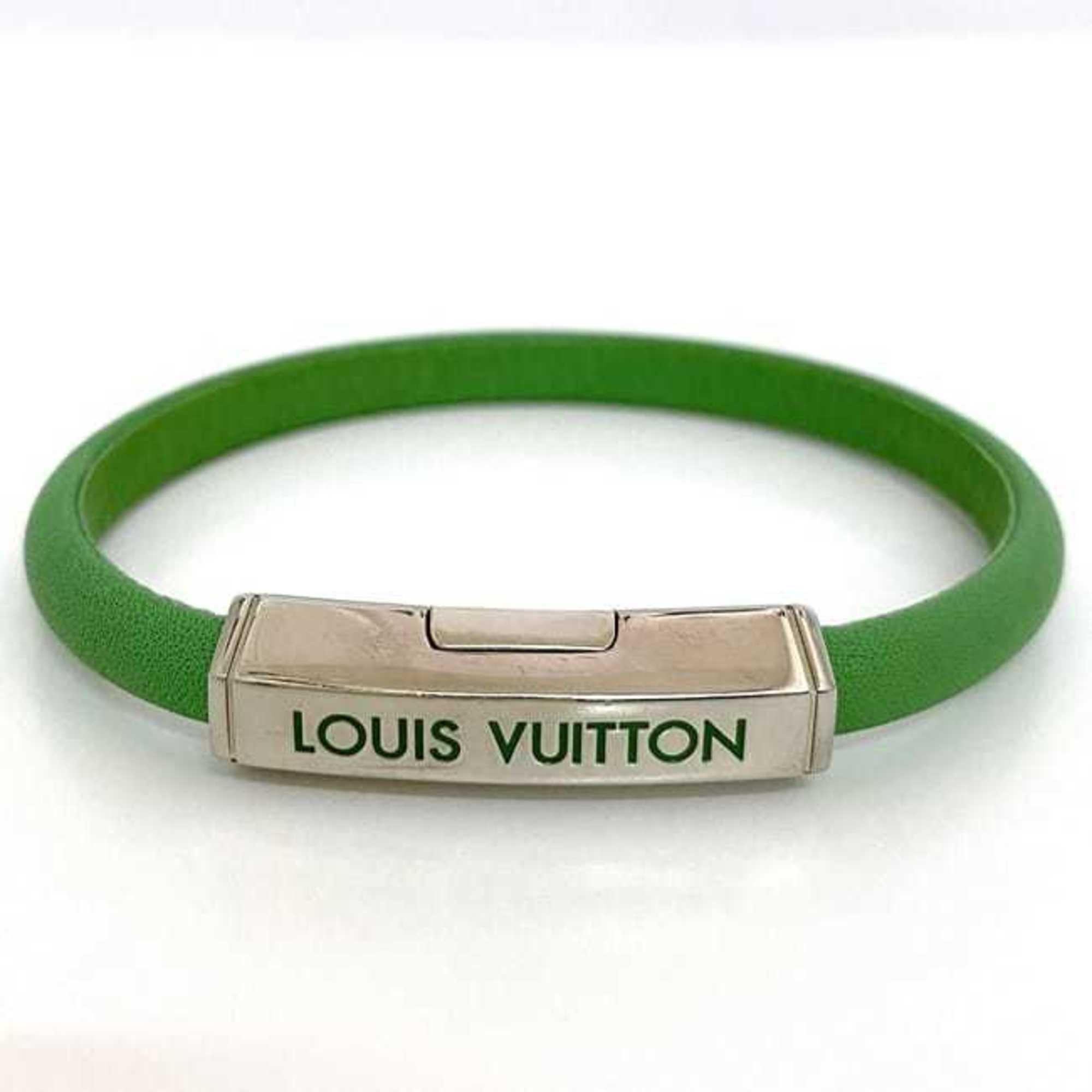 Louis Vuitton Clip It Bracelet Green Silver M8117 f-20651 Metal Leather BC3282 LOUIS VUITTON Women's