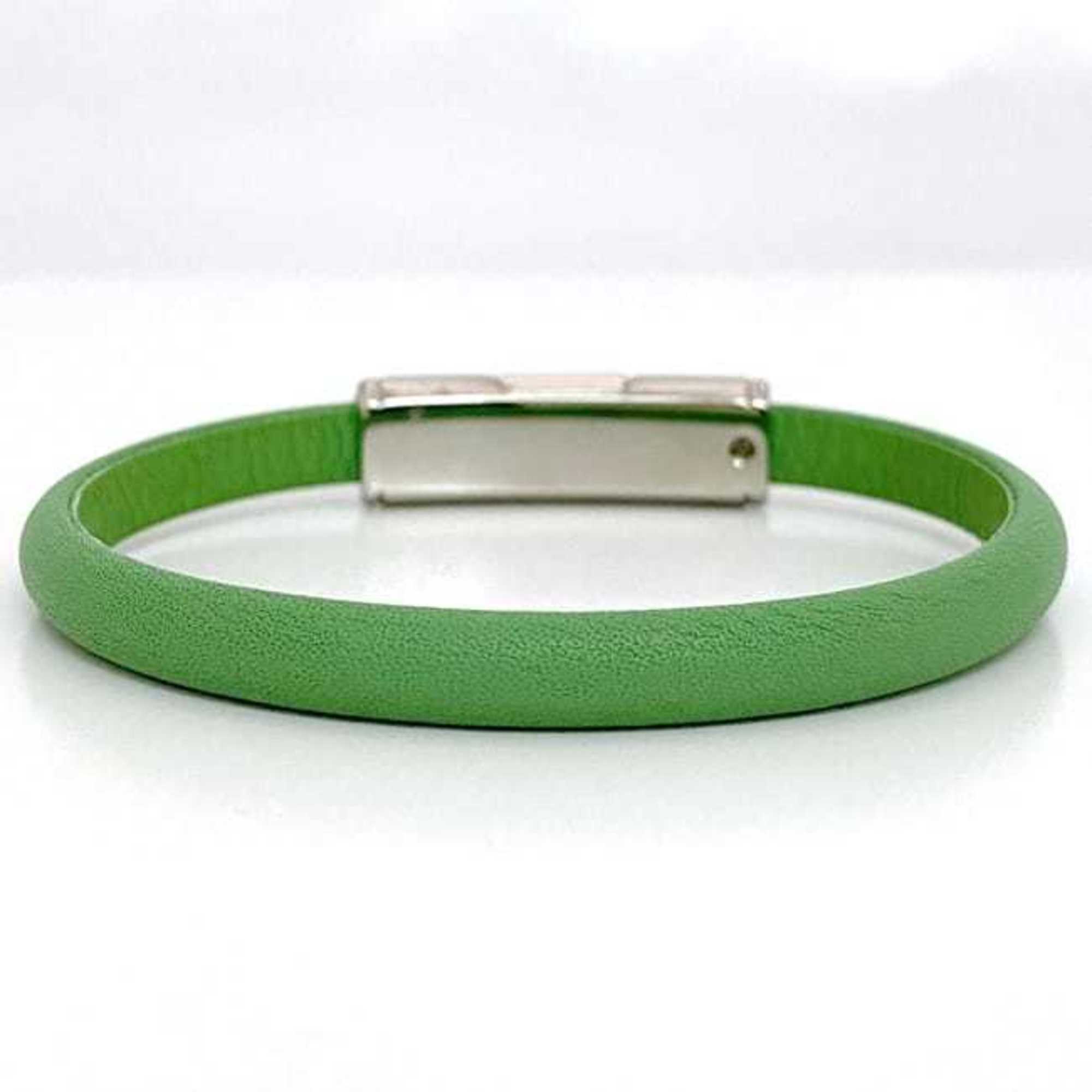 Louis Vuitton Clip It Bracelet Green Silver M8117 f-20651 Metal Leather BC3282 LOUIS VUITTON Women's