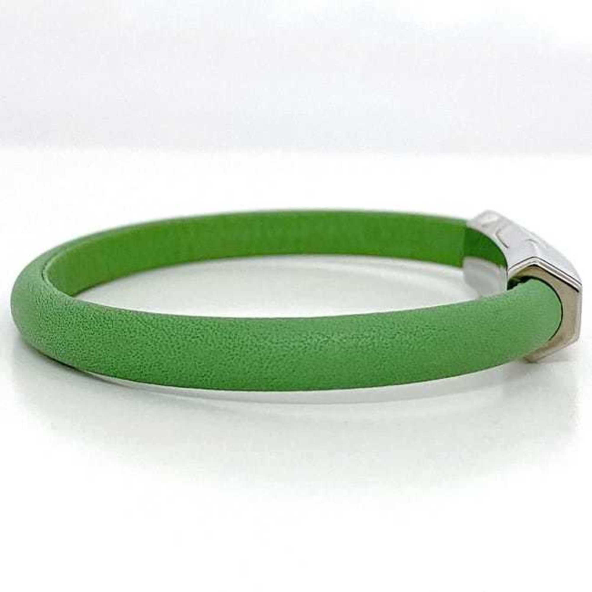 Louis Vuitton Clip It Bracelet Green Silver M8117 f-20651 Metal Leather BC3282 LOUIS VUITTON Women's