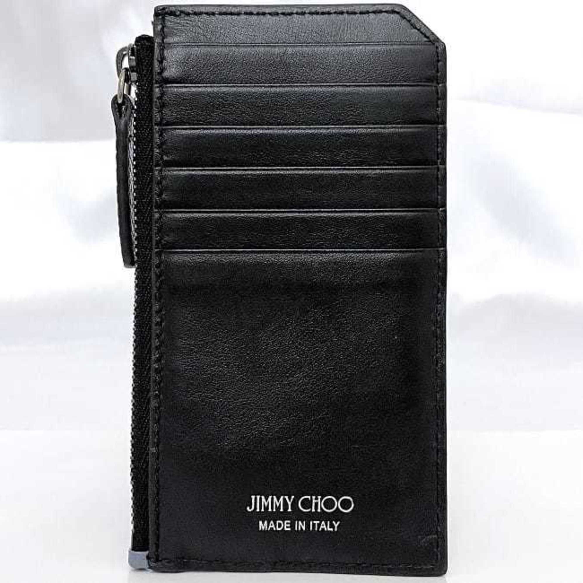 Jimmy Choo card coin case grey black CASEY ec-20605 leather JIMMY CHOO star wallet compact unisex