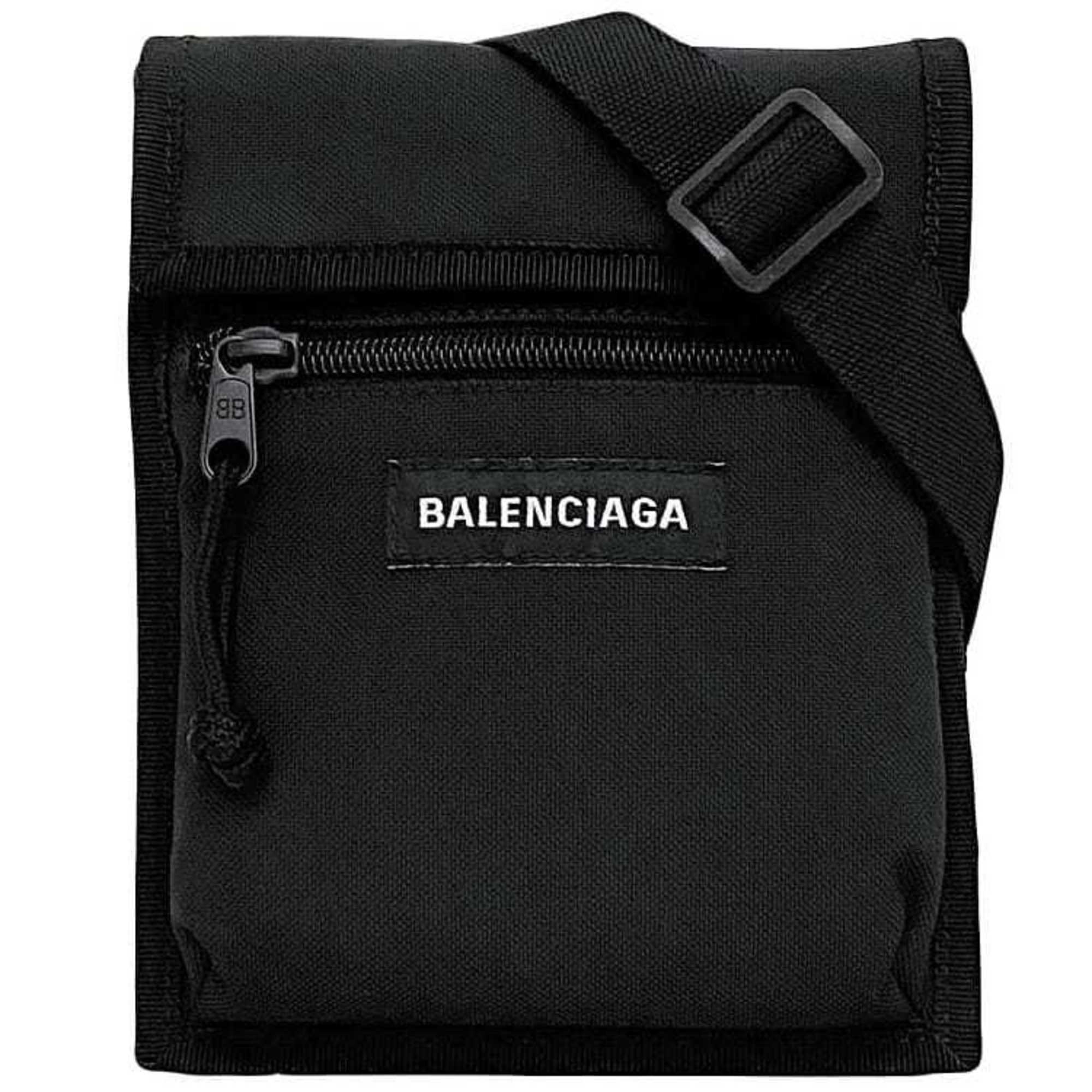 Balenciaga Shoulder Bag Explorer Pouch Black f-20621 Sacoche Recycled Polyamide 100 BALENCIAGA Pochette Flap Velcro Compact Unisex