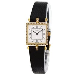 Van Cleef & Arpels Classic Square Diamond Watch, 18K Yellow Gold, Leather, Women's