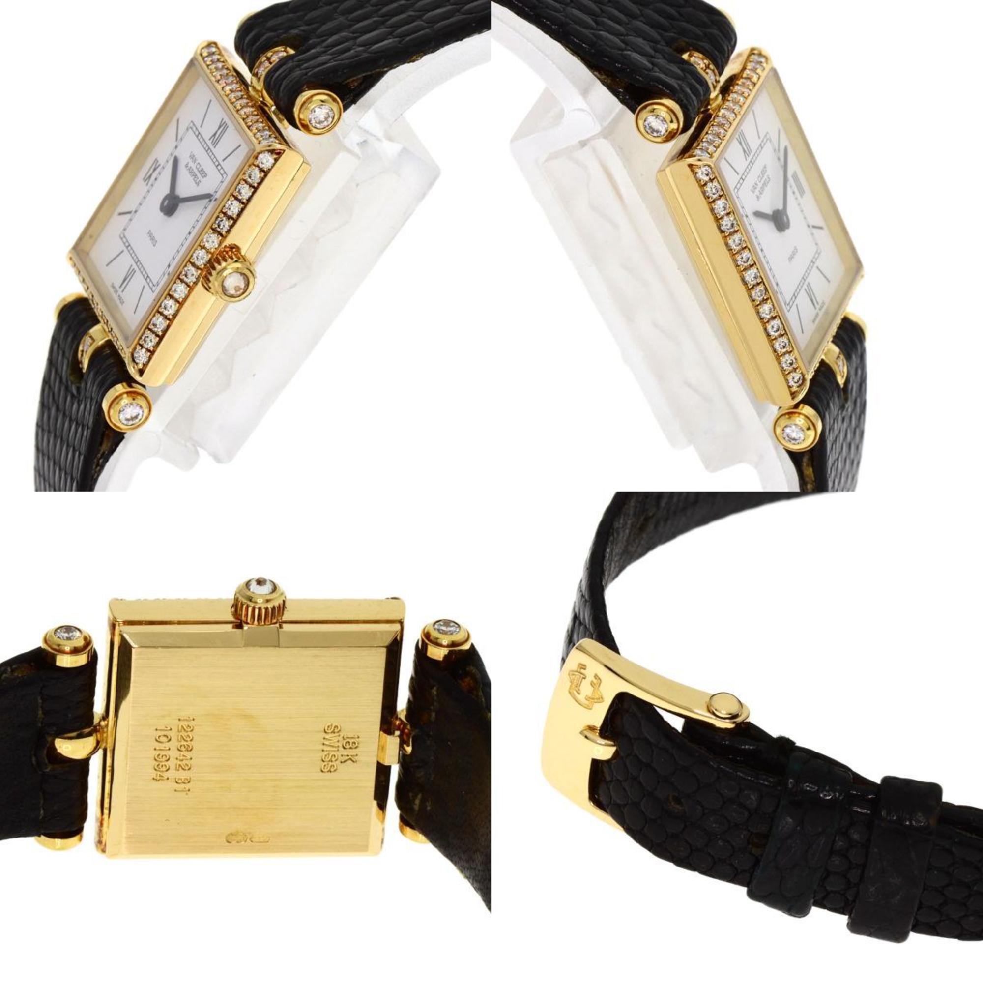 Van Cleef & Arpels Classic Square Diamond Watch, 18K Yellow Gold, Leather, Women's