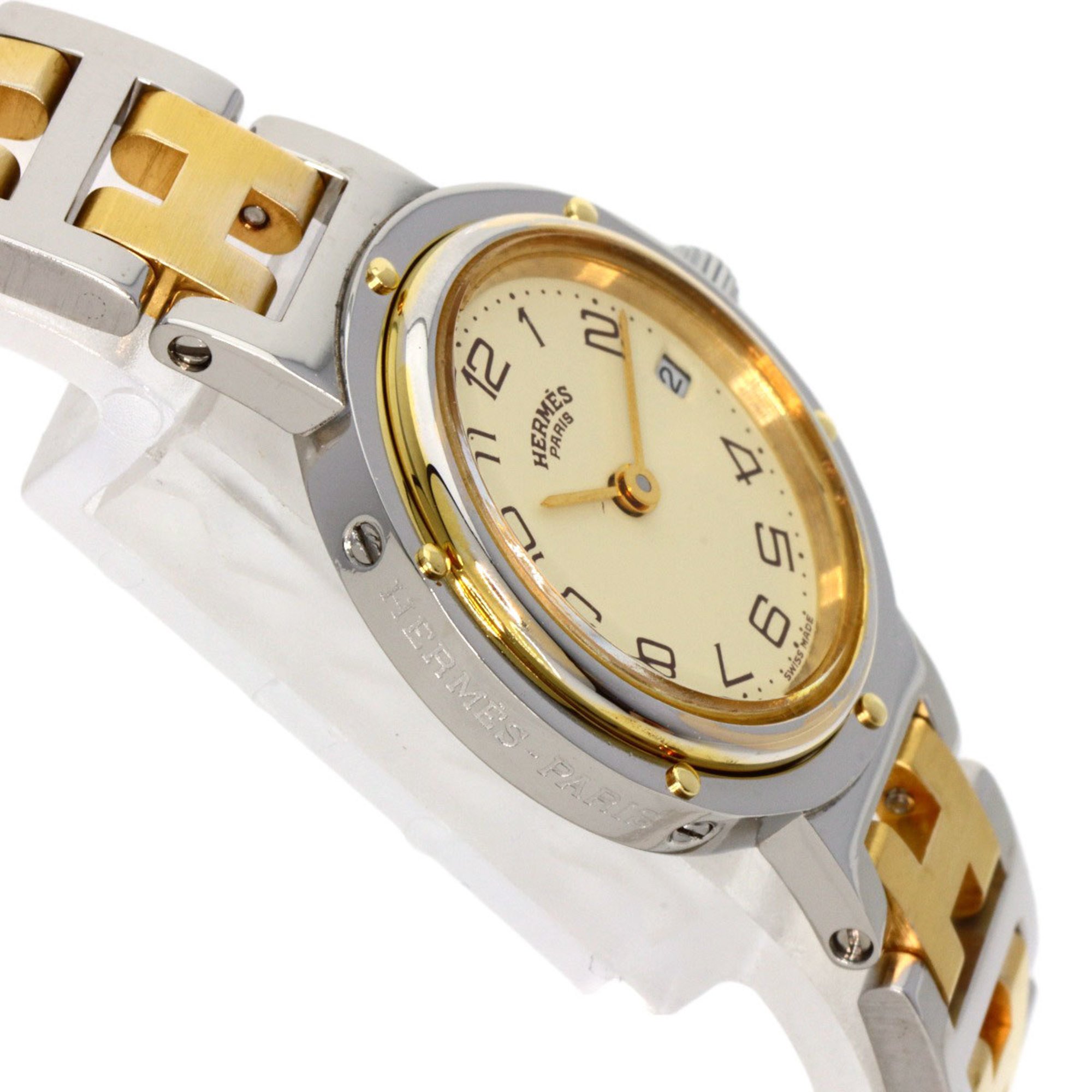 Hermes Clipper Old Type Wristwatch Stainless Steel SSxGP Ladies