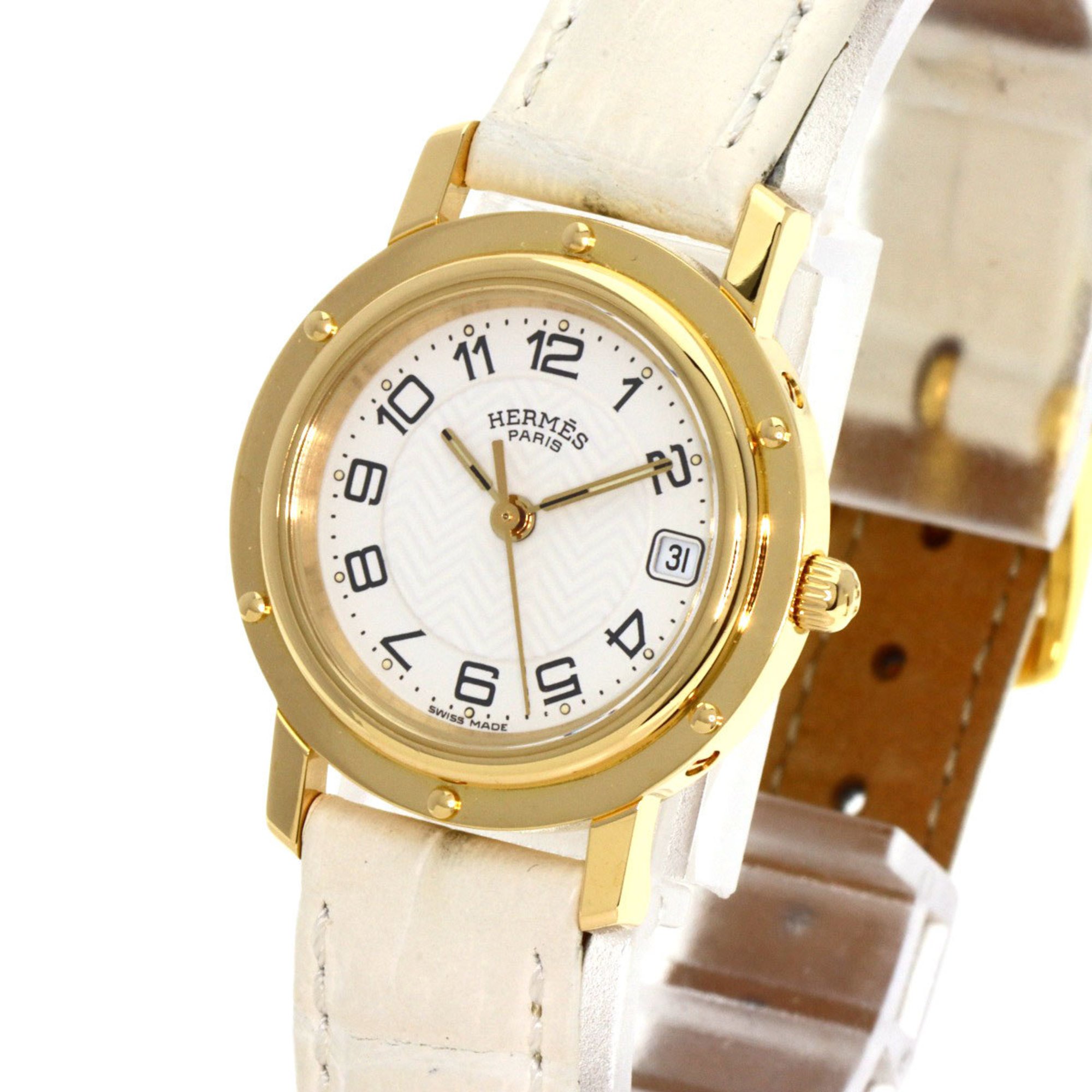 Hermes CL4.285 Clipper Watch, 18K Yellow Gold, Leather, Women's