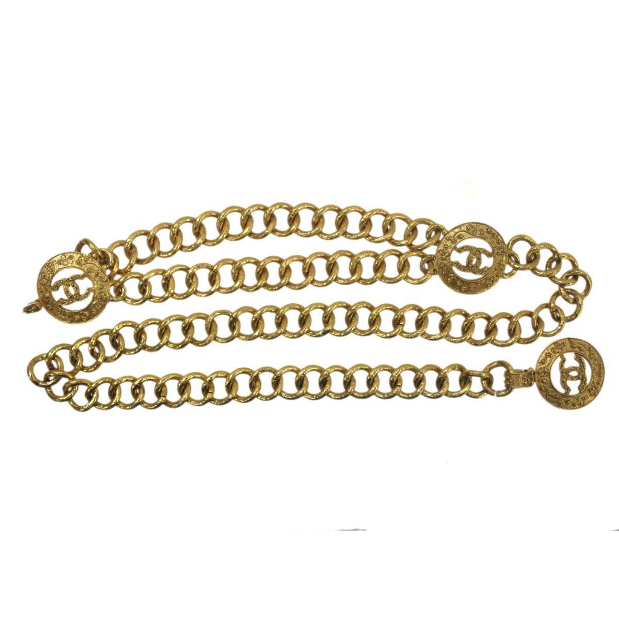 CHANEL Coco Mark Chain Belt Gold Plated Triple for Women