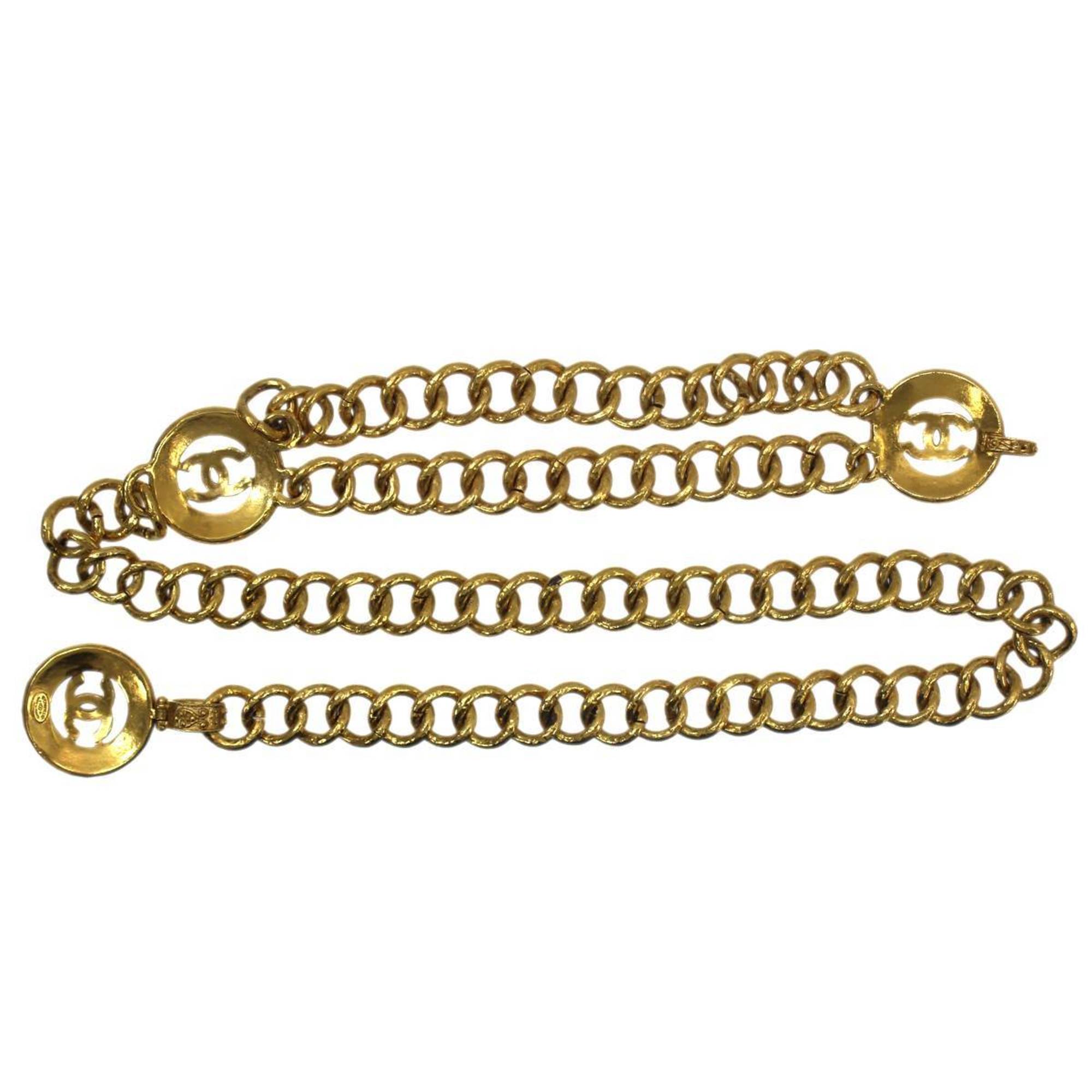 CHANEL Coco Mark Chain Belt Gold Plated Triple for Women