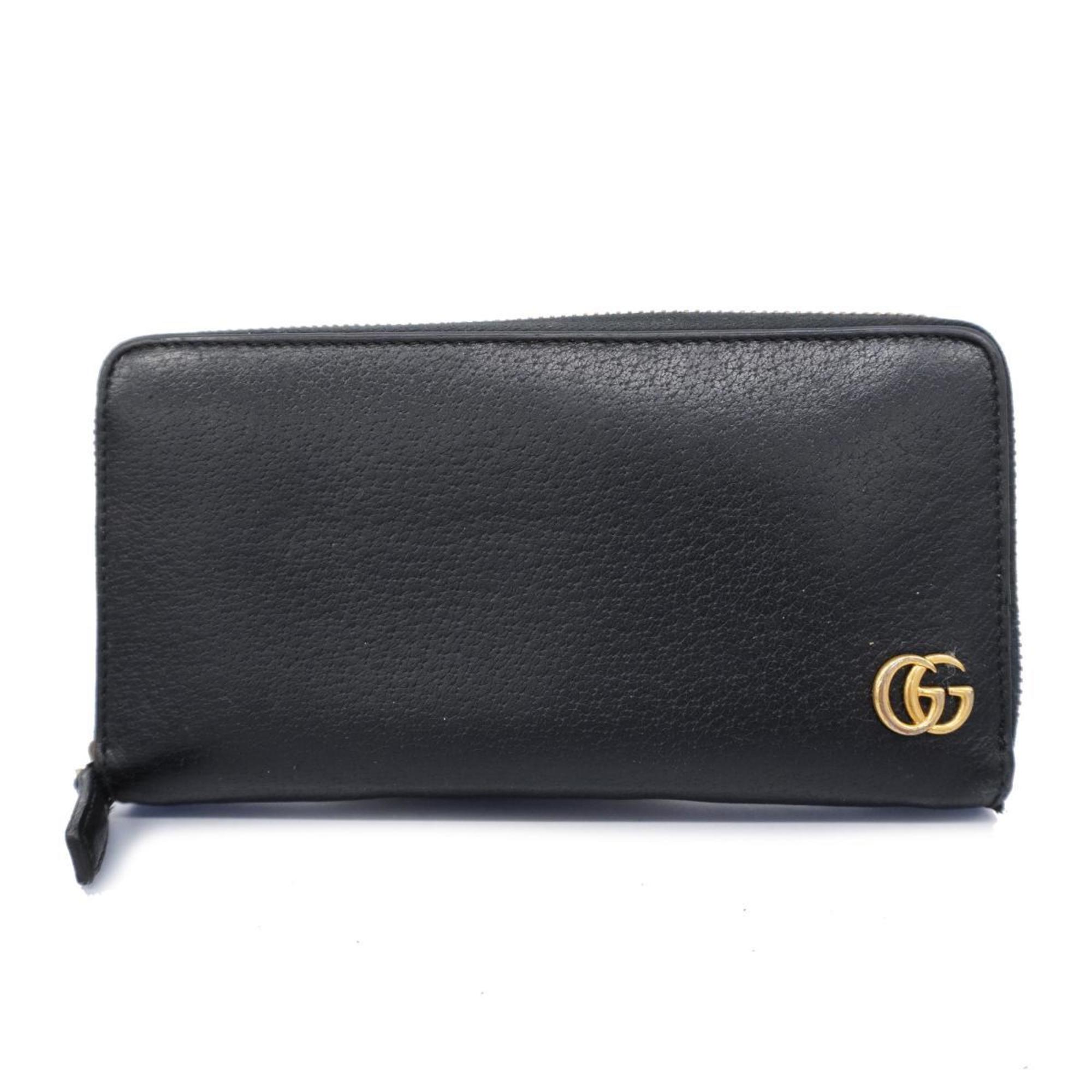 Gucci Long Wallet GG Marmont 428736 Leather Black Men's