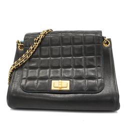 Chanel Shoulder Bag Chocolate Bar 2.55 Chain Lambskin Black Women's