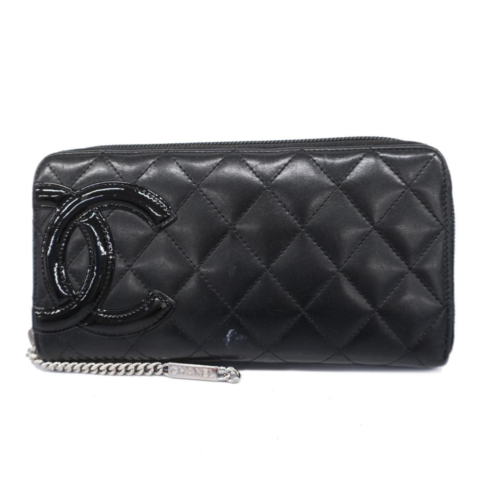 Chanel Long Wallet Cambon Lambskin Black Women's