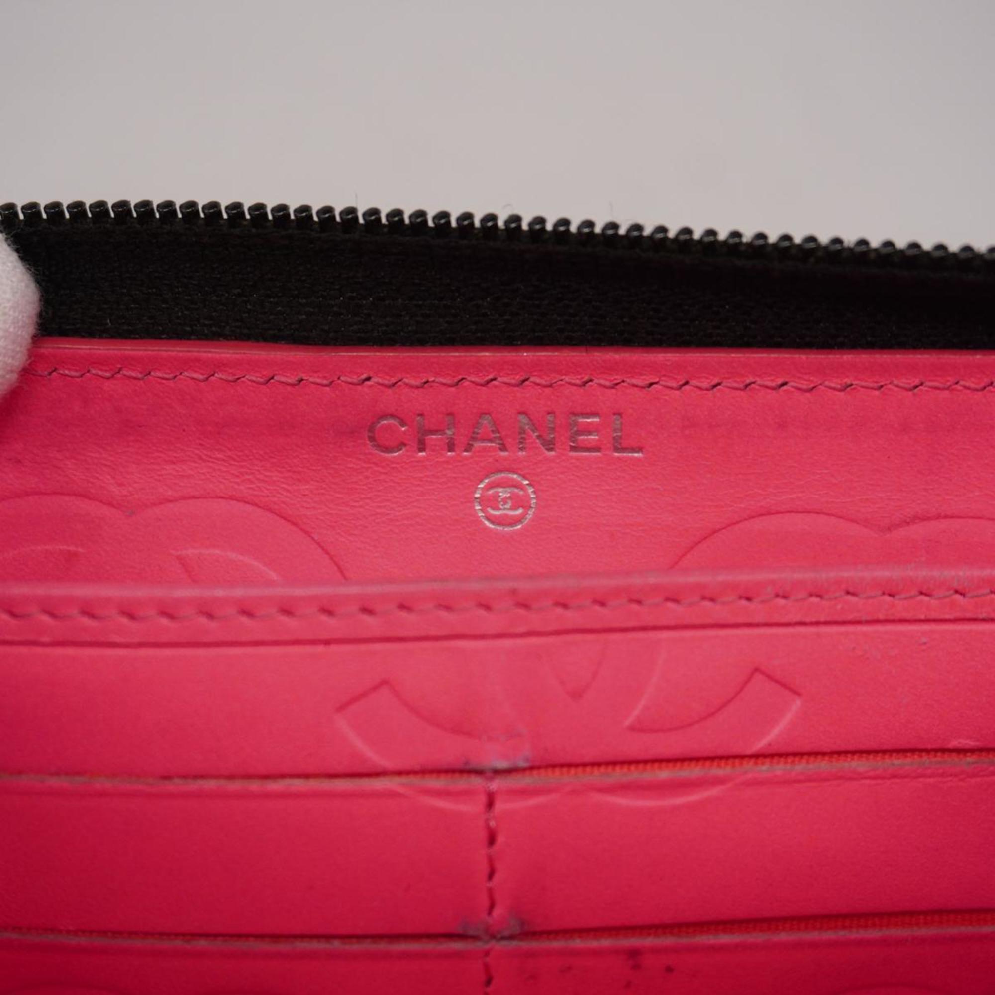 Chanel Long Wallet Cambon Lambskin Black Women's