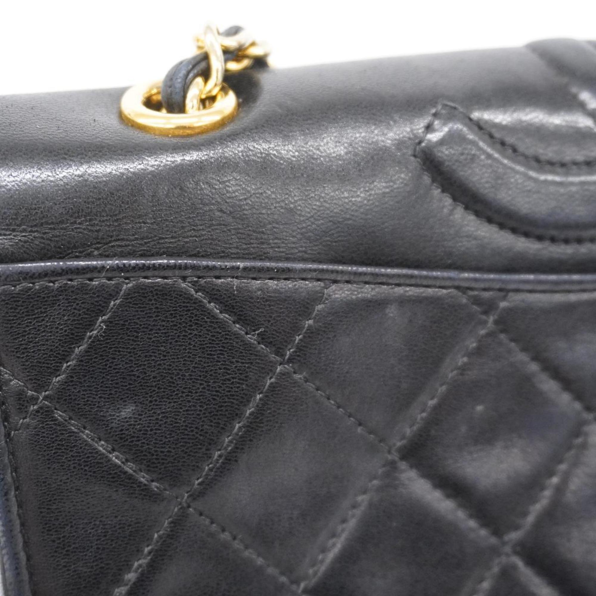 Chanel Shoulder Bag Matelasse Chain Lambskin Black Women's