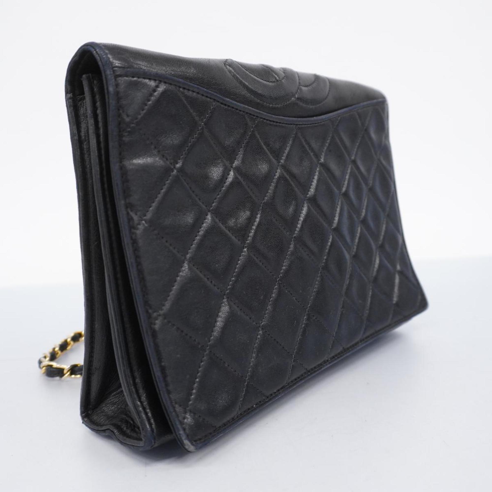 Chanel Shoulder Bag Matelasse Chain Lambskin Black Women's