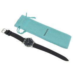 Tiffany TIFFANY & Co. Atlas Dome Day T0291 Black Dial SS Leather Quartz 29mm Ladies Watch