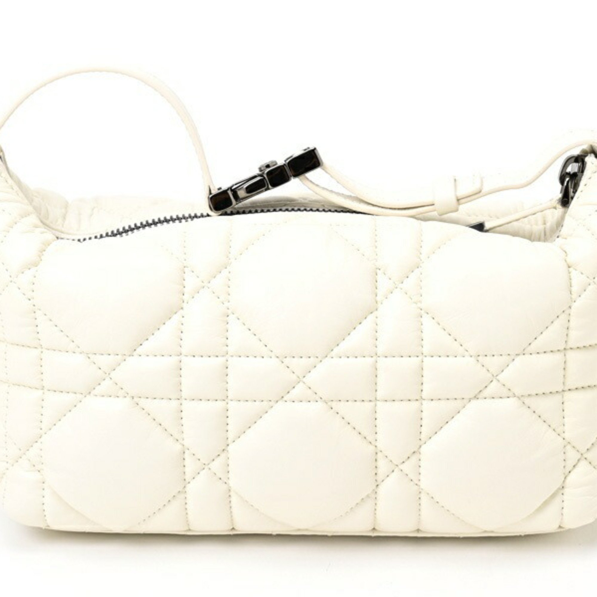 Christian Dior Dior Nomade Pouch Medium Handbag Cannage Leather White S-155935