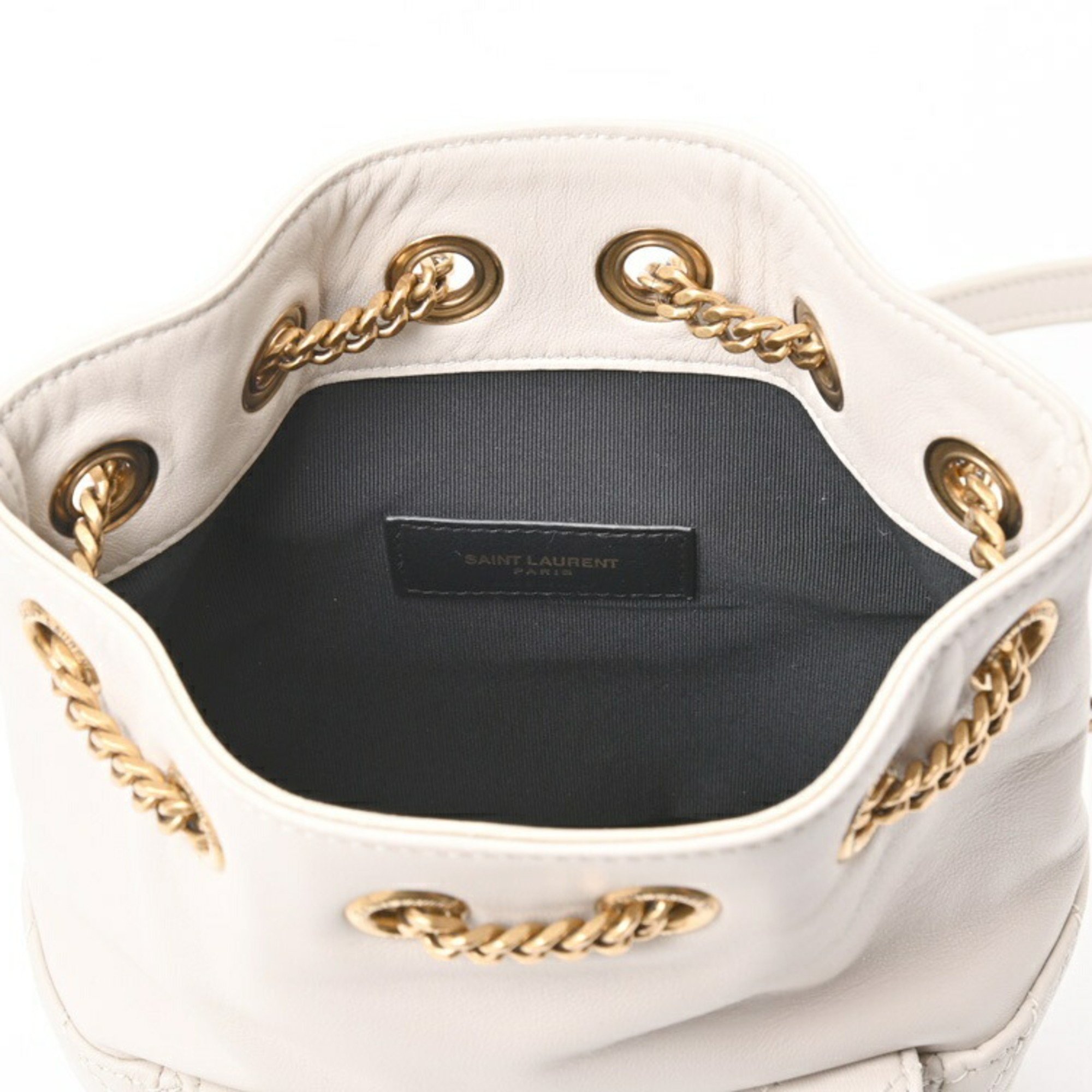 Saint Laurent Joe Bucket Bag Chain Shoulder 701631 Lambskin Quilted Blanc (Ivory) S-155933